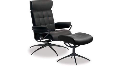 Stressless® London Leather Recliner with Adjustable Headrest - Star Base Stressless® London Leather Recliner with Adjustable Headrest - Star Base